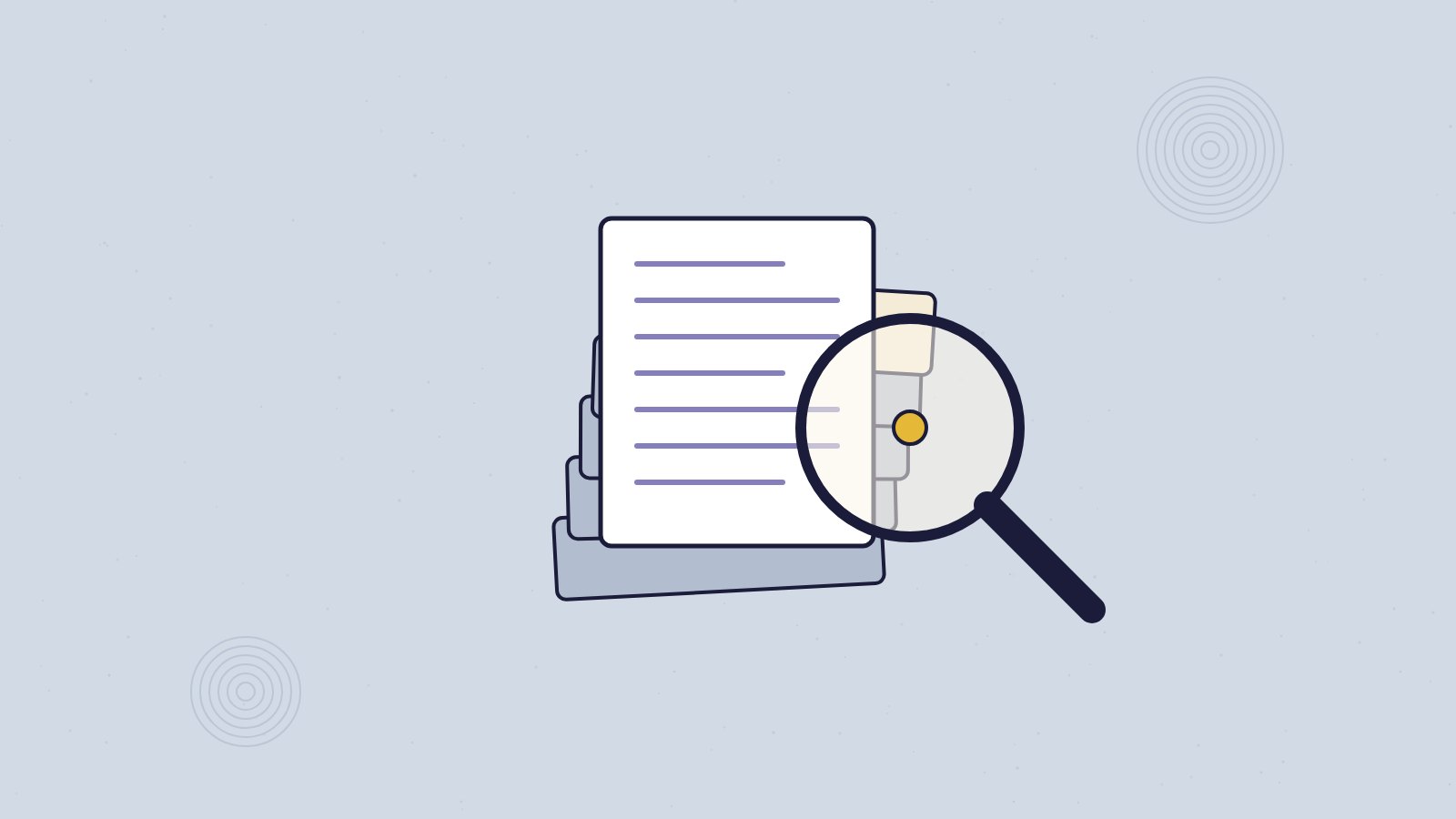 A stack of applications under a magnifying glass
