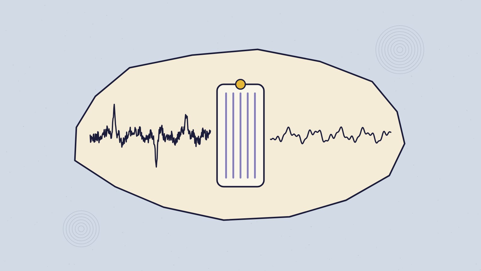 A noisy EEG trace passing through a filter and emerging clean
