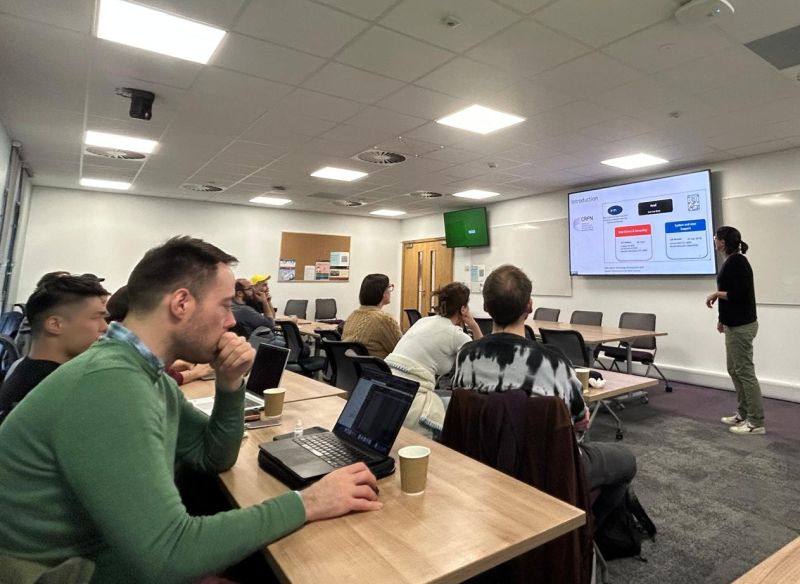 Anne-Sophie Dubarry presenting during a collaborative visit to the University of Leeds